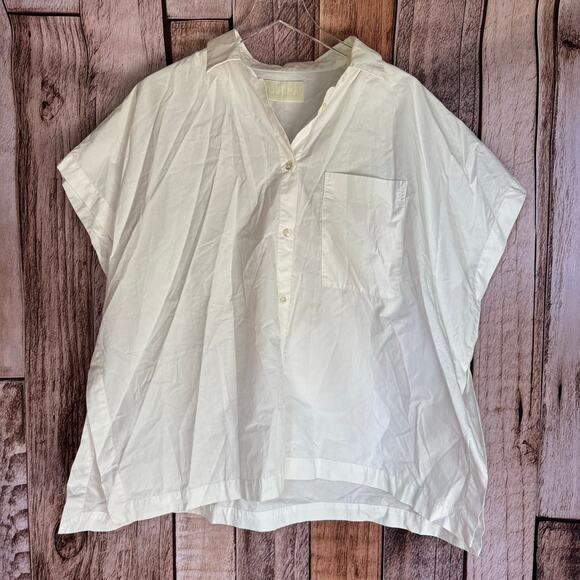 Roucha Oversized Cotton Shirt White Button Front Top Minimalist Capsule C Large - Picture 1 of 10